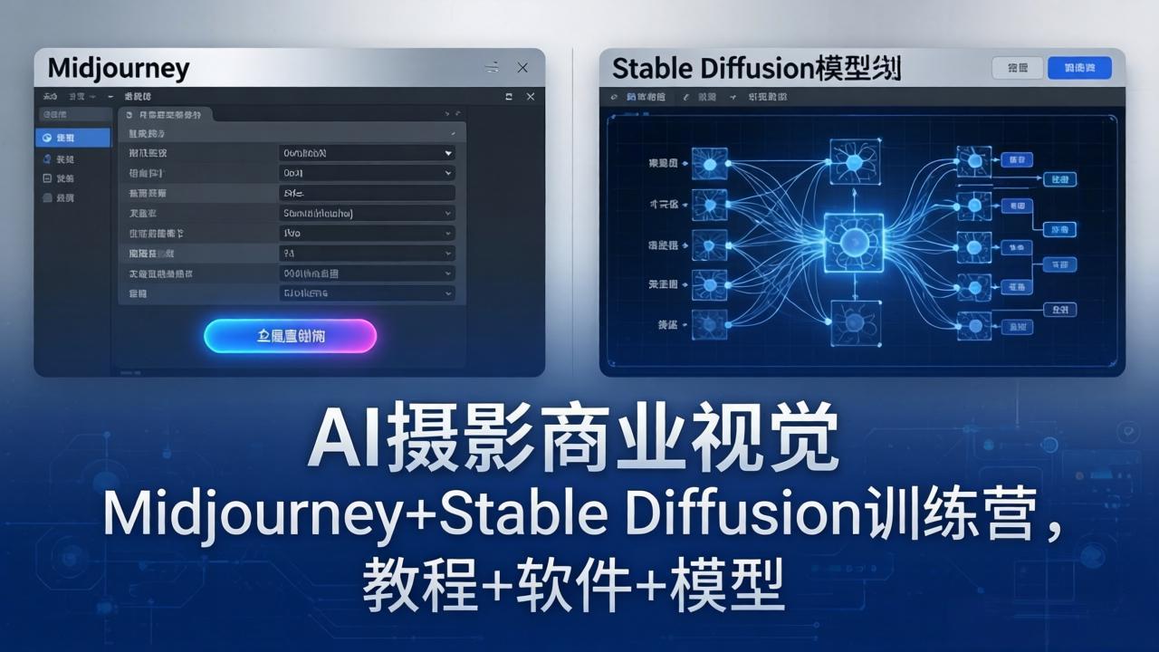 AI摄影商业视觉Midjourney+Stable Diffusion训练营，教程+软件+模型-网创资源