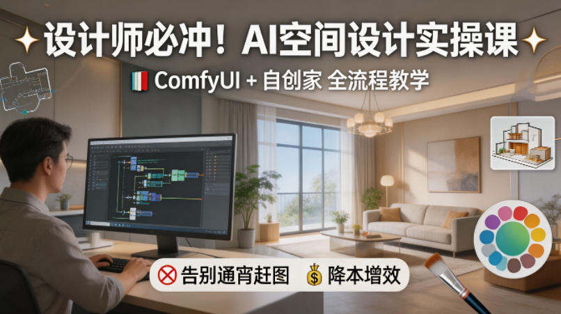 设计师必冲！AI空间设计实操课，ComfyUI+自创家全教学，告别通宵赶图，降本增效-网创资源