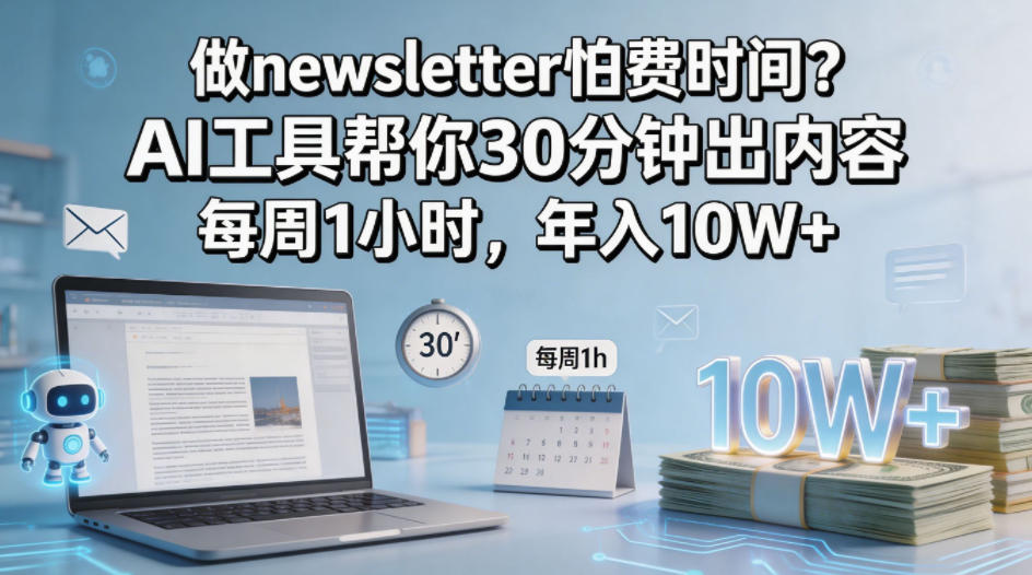做newsletter怕费时间？AI工具帮你30分钟出内容，每周1小时，年入10W+！【原创双语字幕】-网创资源