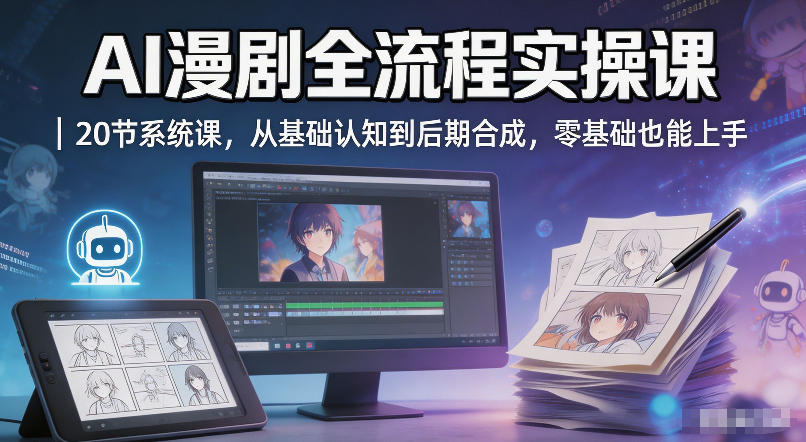 AI漫剧全流程实操课｜20节系统课，从基础认知到后期合成，零基础也能上手-网创资源