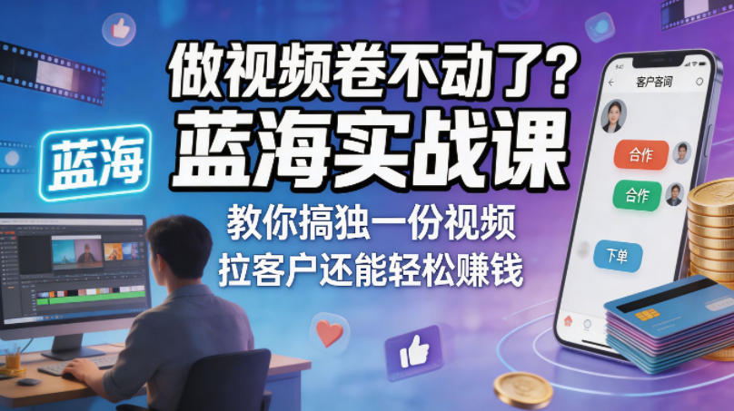 做视频卷不动了？蓝海实战课教你搞独一份视频，拉客户还能轻松賺钱！【原创双语字幕】-网创资源